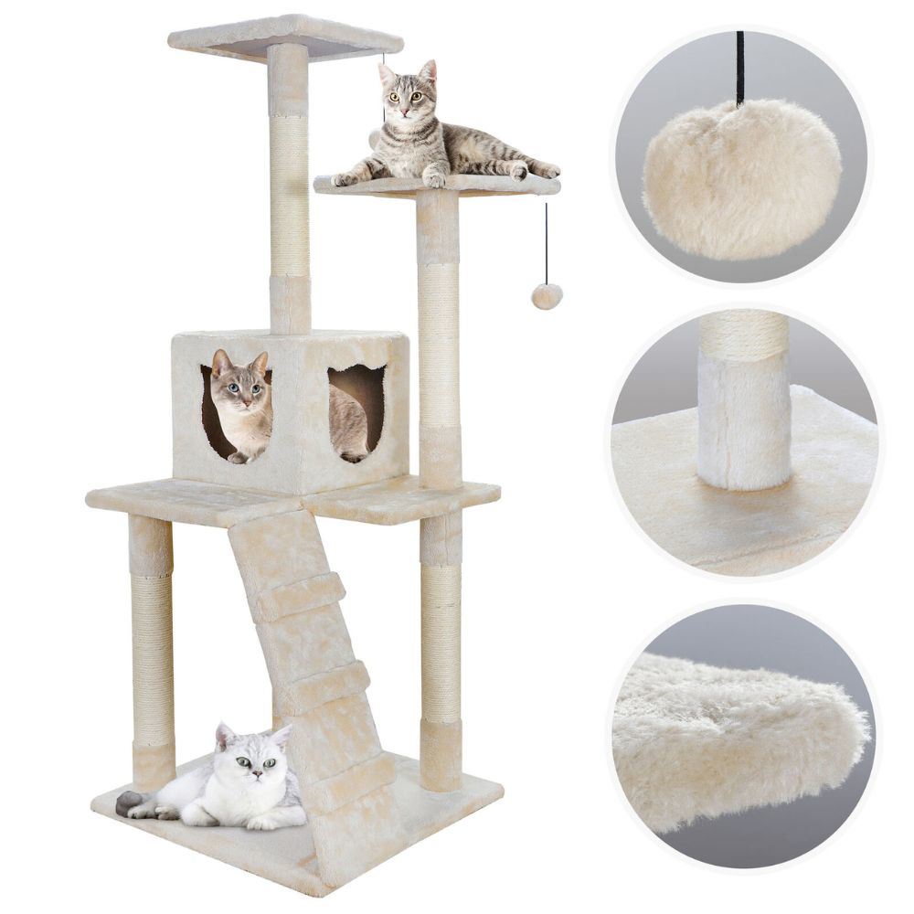 Cat Tree House With Scratching Post & Stairs Doba
